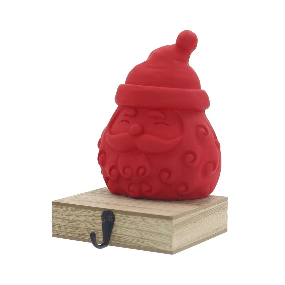 Holiday Time Red Santa Christmas Stocking Hanger with Wood Bottom, 7.5 in